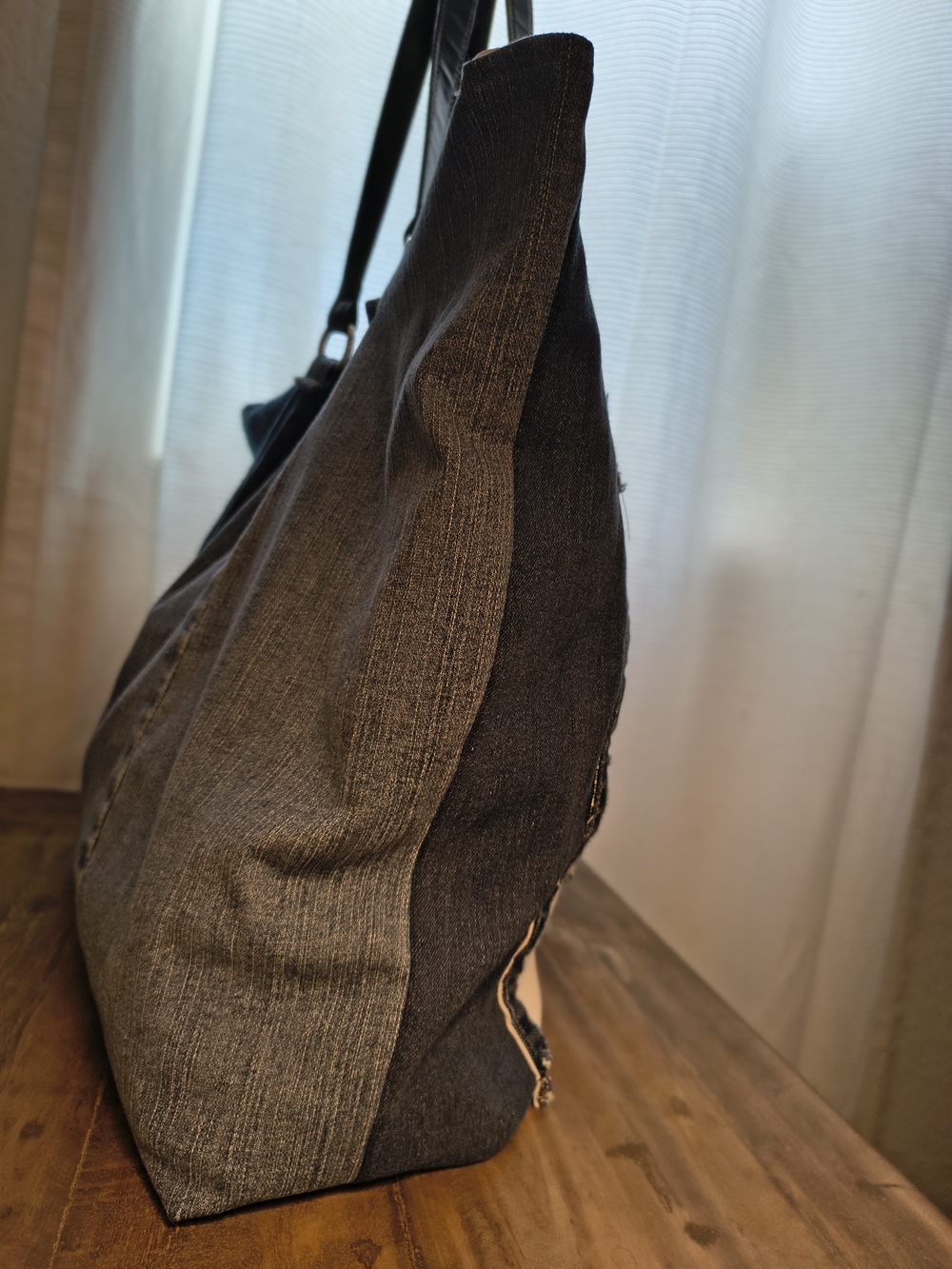 Denim Patchwork Tote Bag with Puppy 💜 Handmade Abstract - Picture 8 of 14
